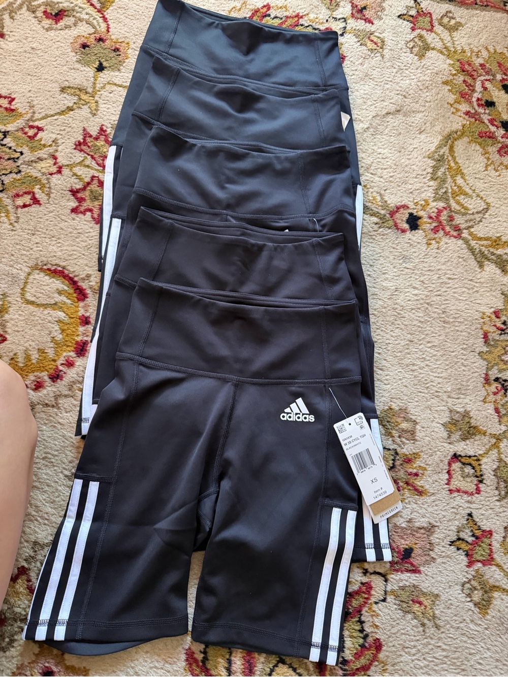 adidas Black Athletic Bike Shorts with White Stripes